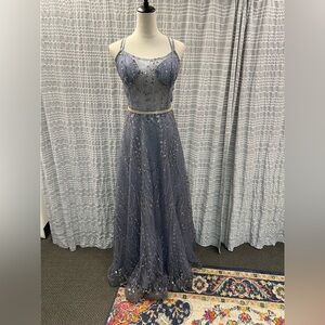 Sophisticated Silver Beaded Prom Dress